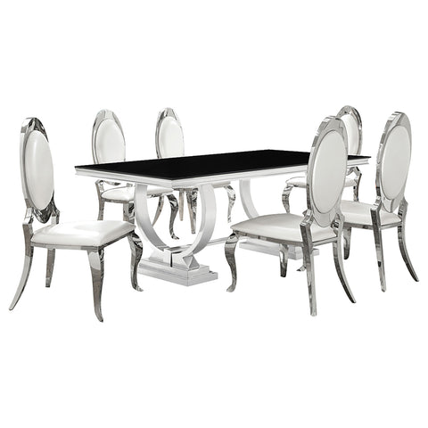 Bellaire 7-piece Rectangular Glass Top Dining Set ChromePolished Stainless Steel