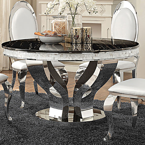Scout Round 51-inch Glass Top Dining Table ChromePolished Stainless Steel