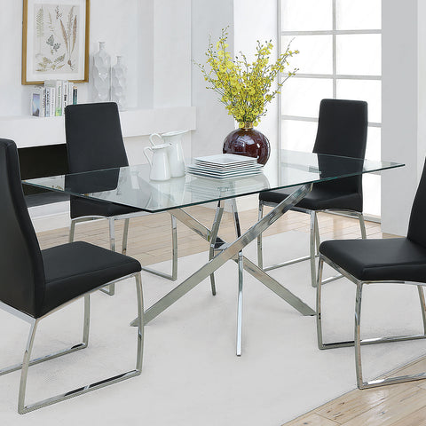 Lucius Rectangular 66-inch Glass Top Dining Table ChromeChrome