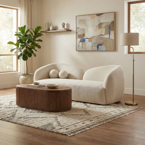 Dorian Cream 91 Fabric Upholstered Sofa, 1 Piece