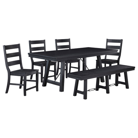 Laredo 6-piece Rectangular Trestle Dining Table Set BlackBlack