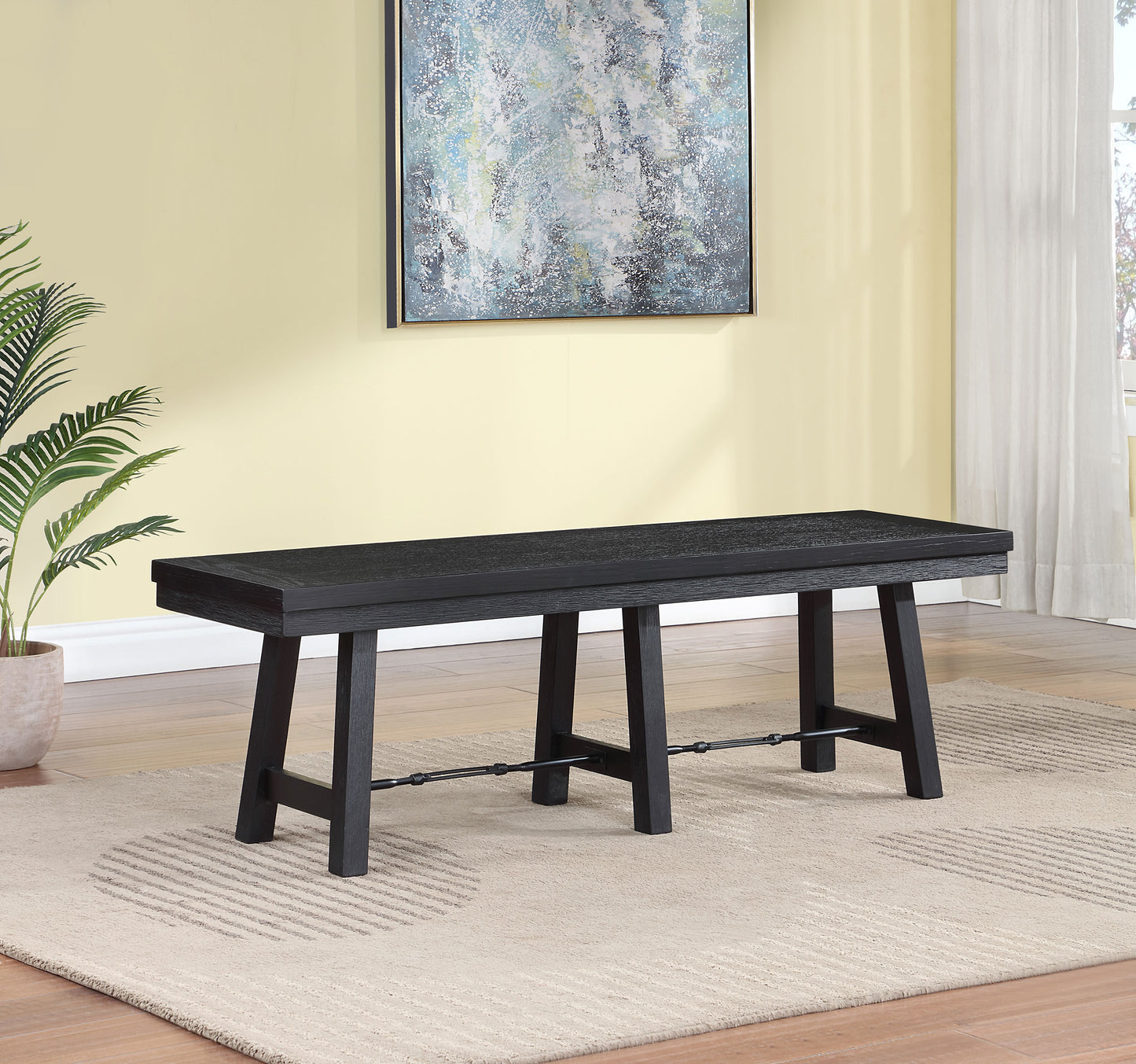 rilynn wood trestle base dining bench black