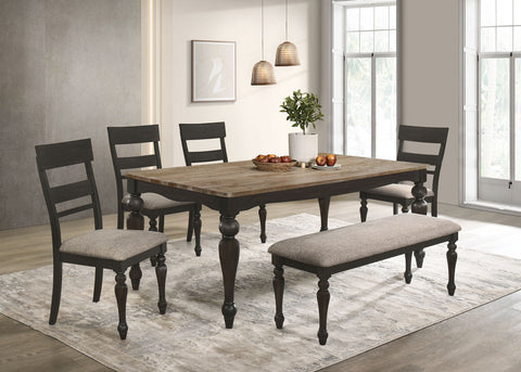 Joel 6-piece Rectangular Dining Set Charcoal Sand ThroughCharcoal Sandthrough / Brown Brushed