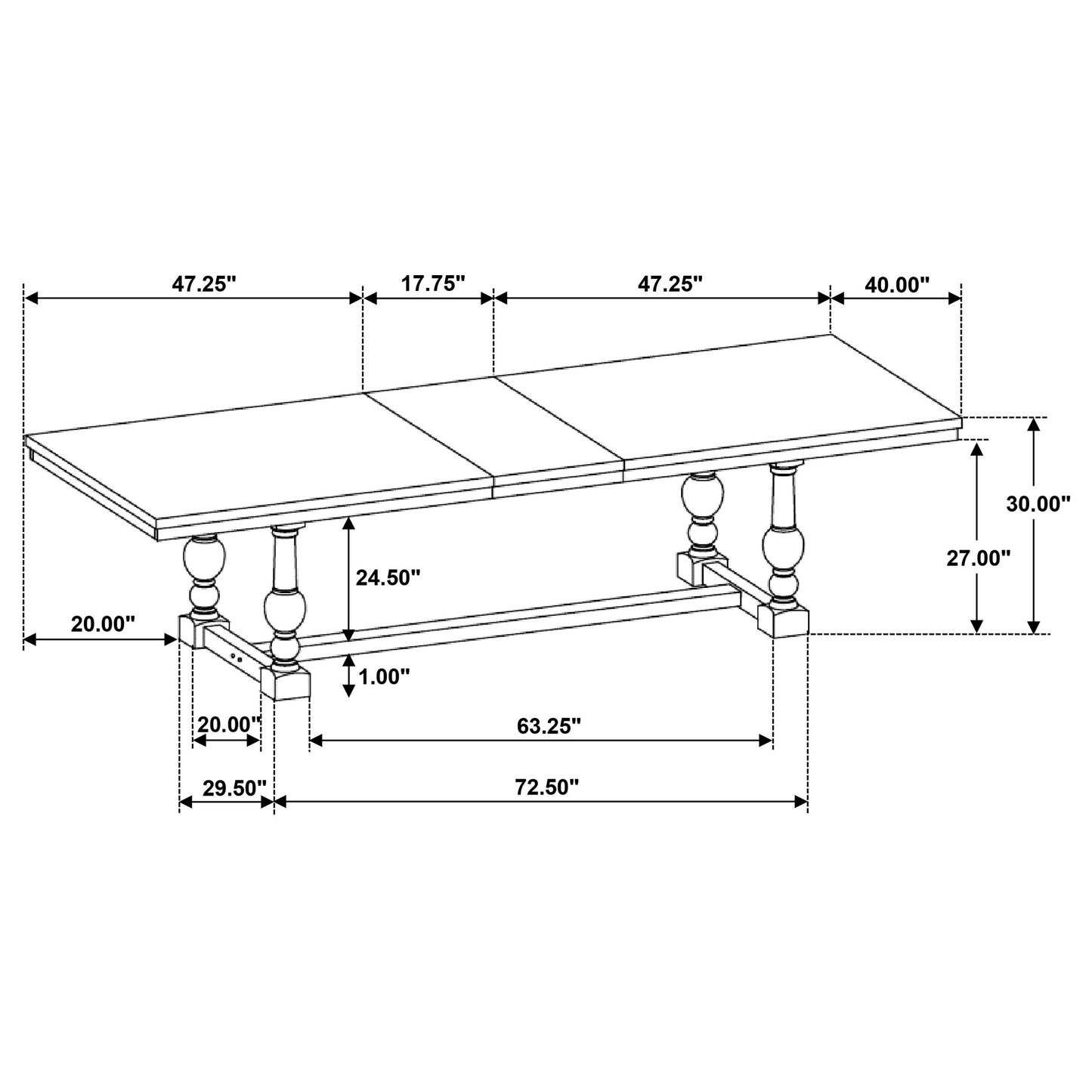 chalet 112-inch extension dining table vintage charcoal