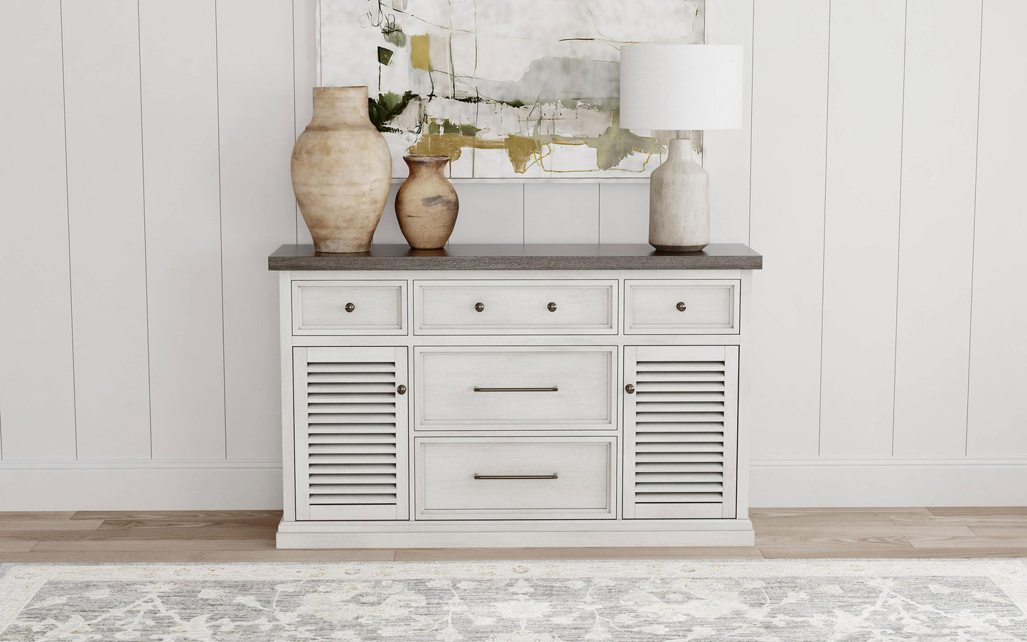 chalet 5-drawer sideboard buffet cabinet vintage white