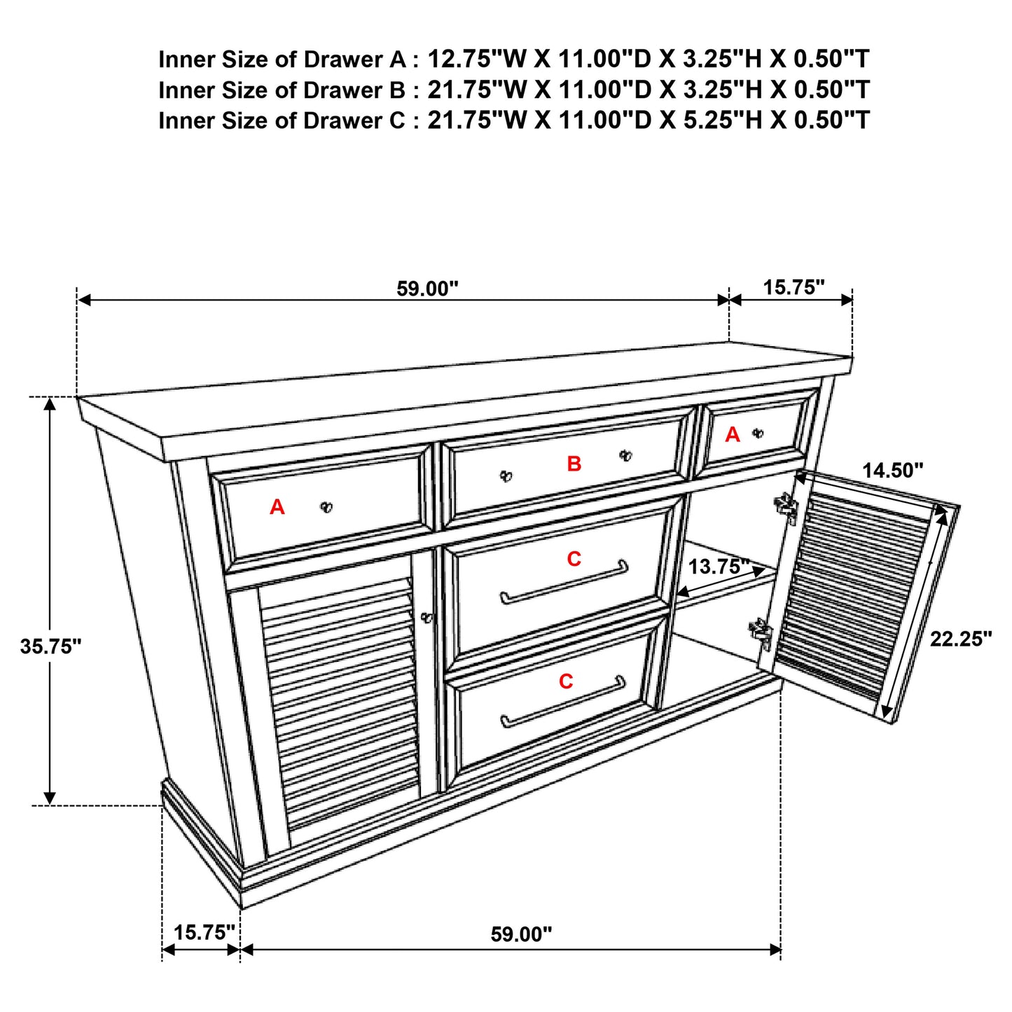 chalet 5-drawer sideboard buffet cabinet vintage white