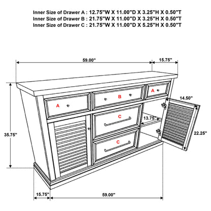 Chalet 5-drawer Sideboard Buffet Cabinet Vintage White