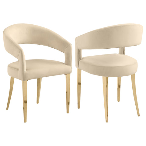 7.5" Velvet Upholstered Dining Arm Chair Beige (Set of 2)Beige