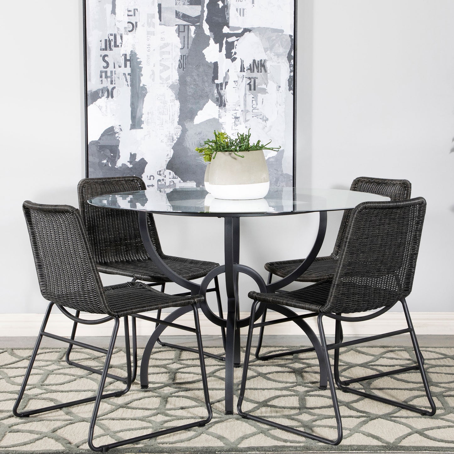 fallon 5-piece round glass top dining table set gunmetal