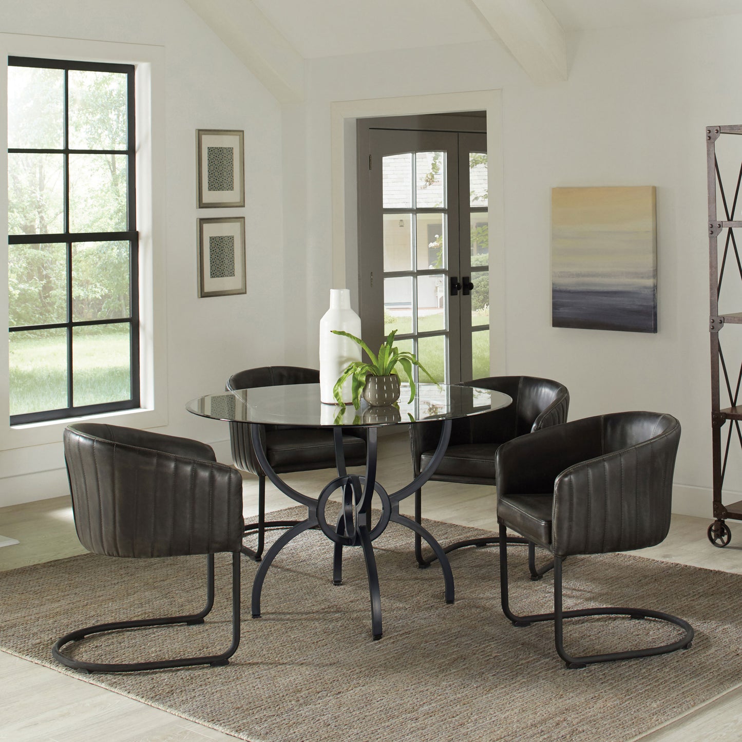 fallon round 48-inch glass top metal dining table gunmetal