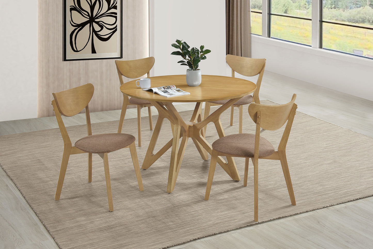 katrina 5-piece round solid wood dining set light walnutlight walnut