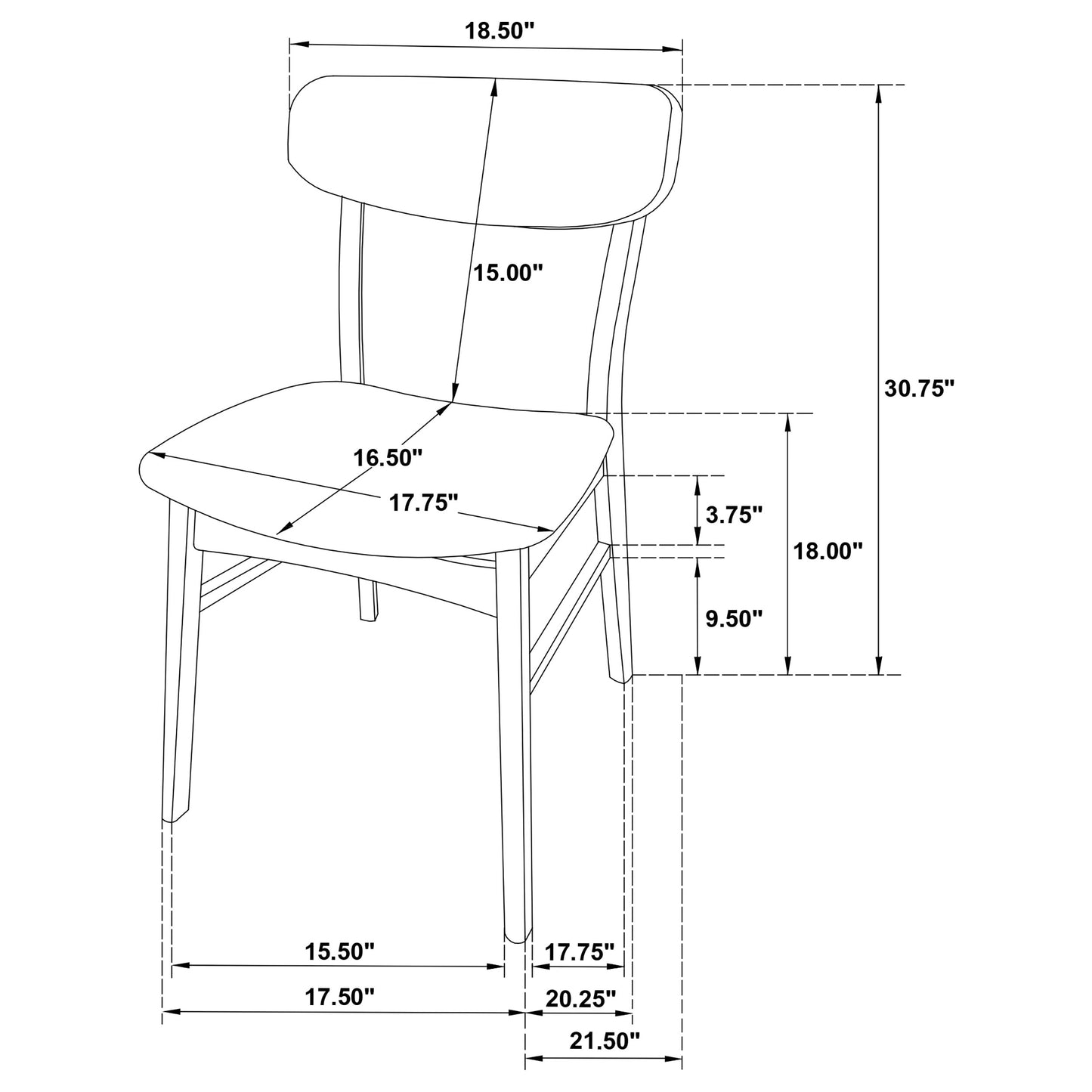 bowen dining side chair walnut and brown (set of 2)