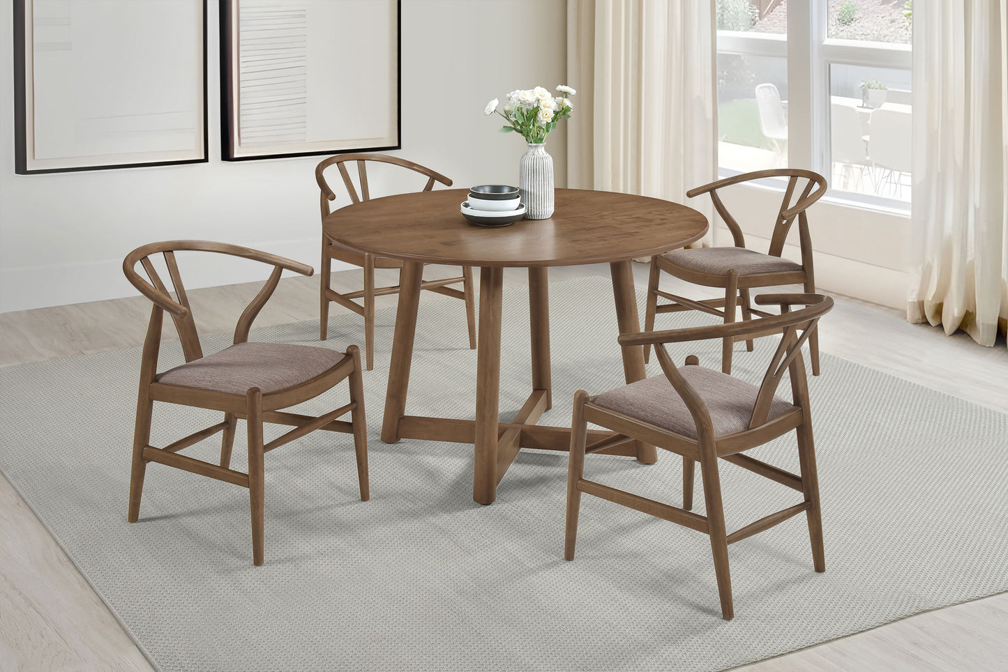 rylie 5-piece round solid wood dining set walnutwalnut