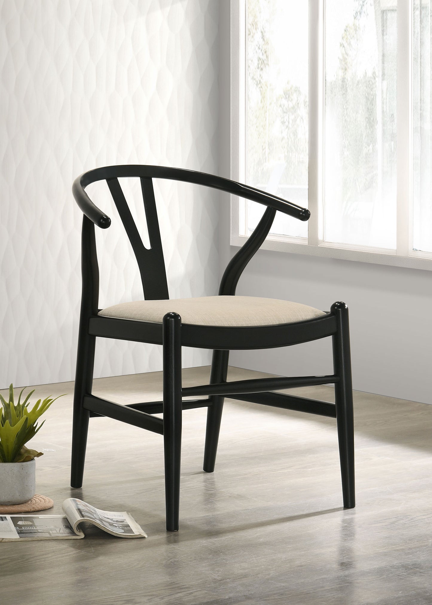 arabella wood wishbone dining side chair black (set of 2)