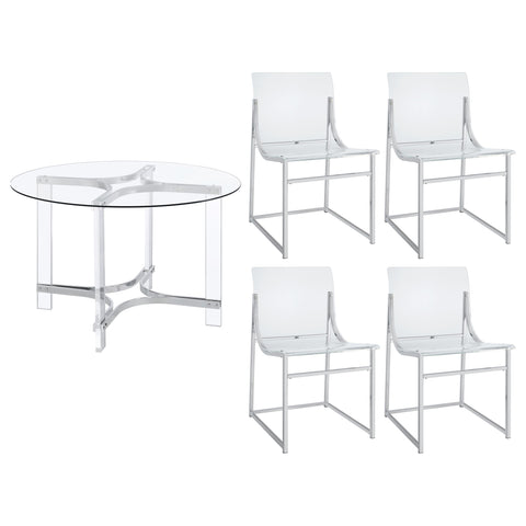 Simpson 5-piece Round Glass Top Acrylic Dining Set ChromeChrome
