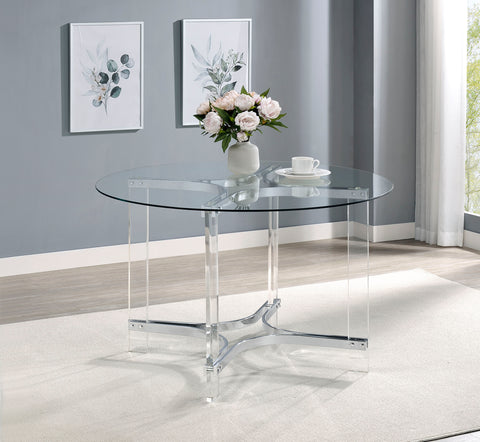 Simpson 47-inch Round Glass Top Acrylic Dining Table ChromeChrome