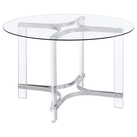 Simpson 47-inch Round Glass Top Acrylic Dining Table ChromeChrome