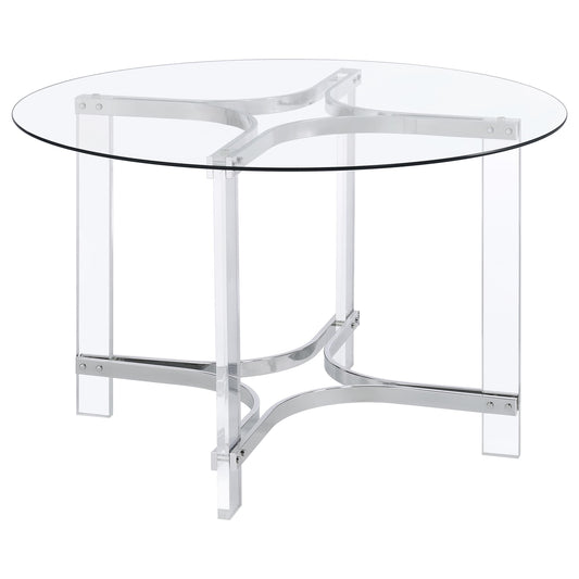 Avonlea 47-inch Round Glass Top Acrylic Dining Table Chrome