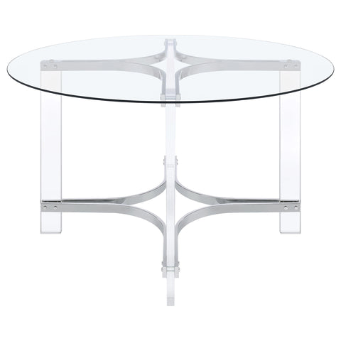 Simpson 47-inch Round Glass Top Acrylic Dining Table ChromeChrome