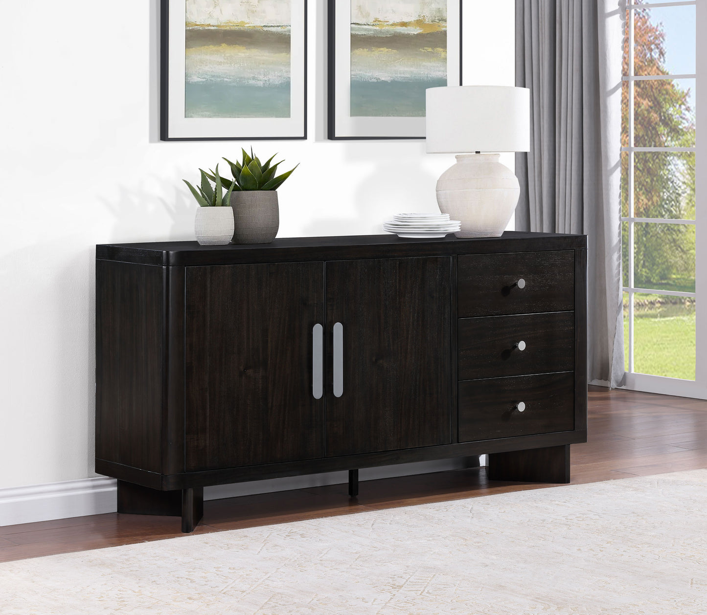 victoria 3-drawer sideboard buffet cabinet acacia brown