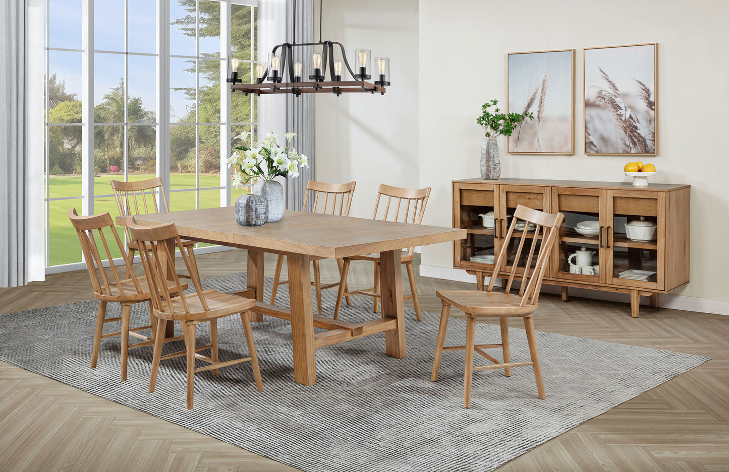shirley 7-piece extension leaf dining set natural brown