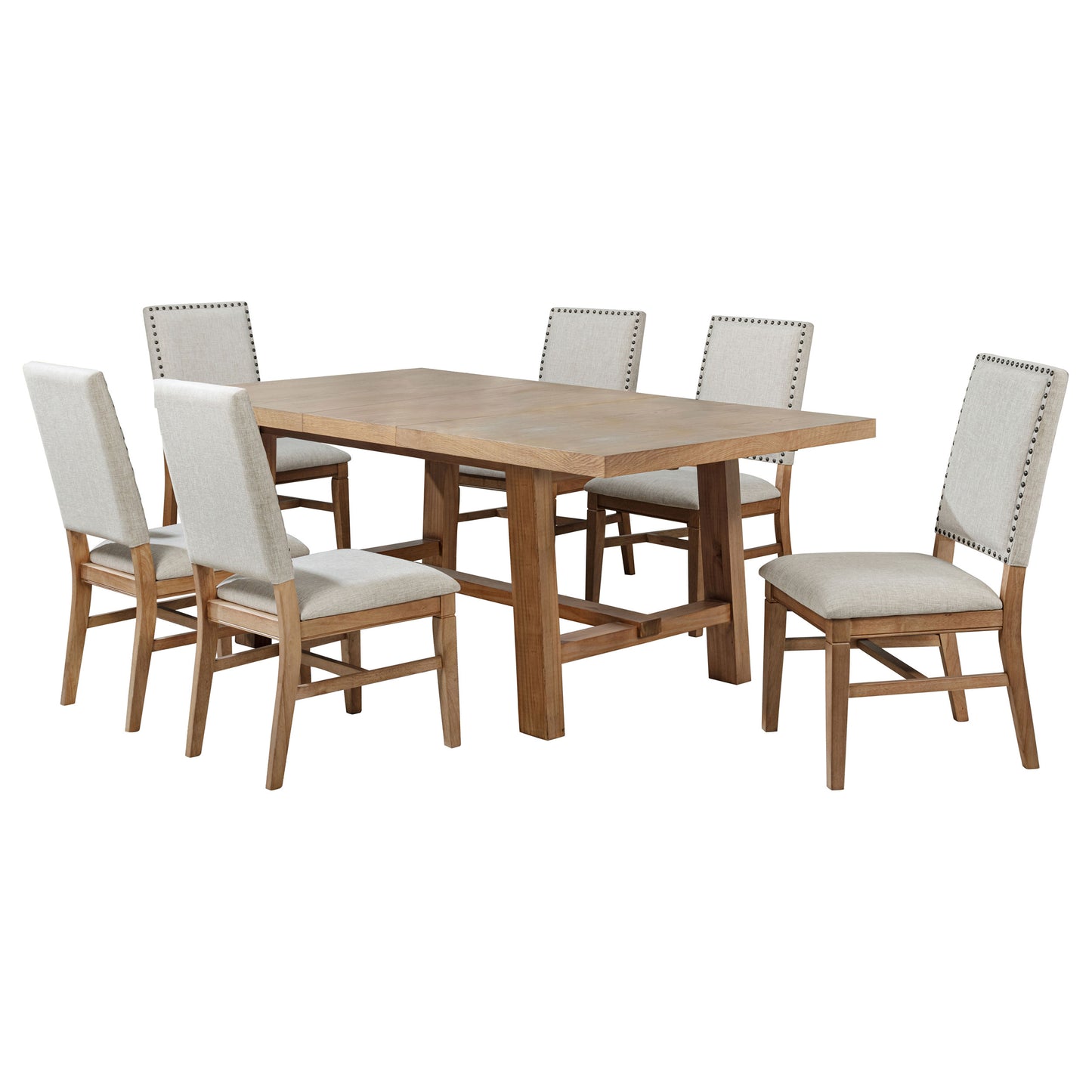 shirley 7-piece extension leaf dining set brown and beige