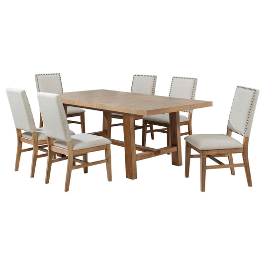 Shirley 7-piece Extension Leaf Dining Set Brown and Beige