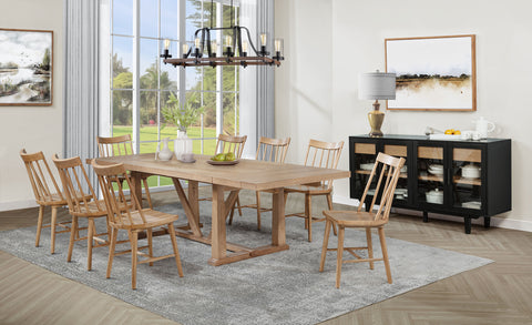Shirley 9-piece Extension Leaf Dining Set Natural Brown