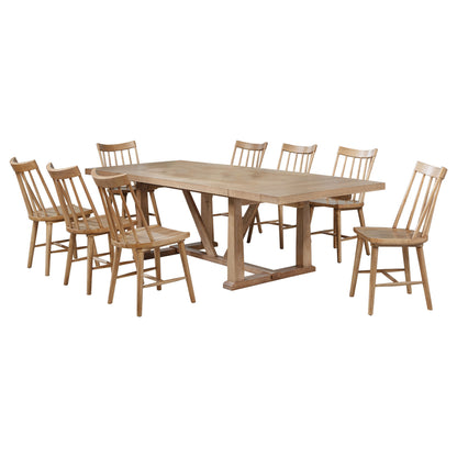 Shirley 9-piece Extension Leaf Dining Set Natural Brown