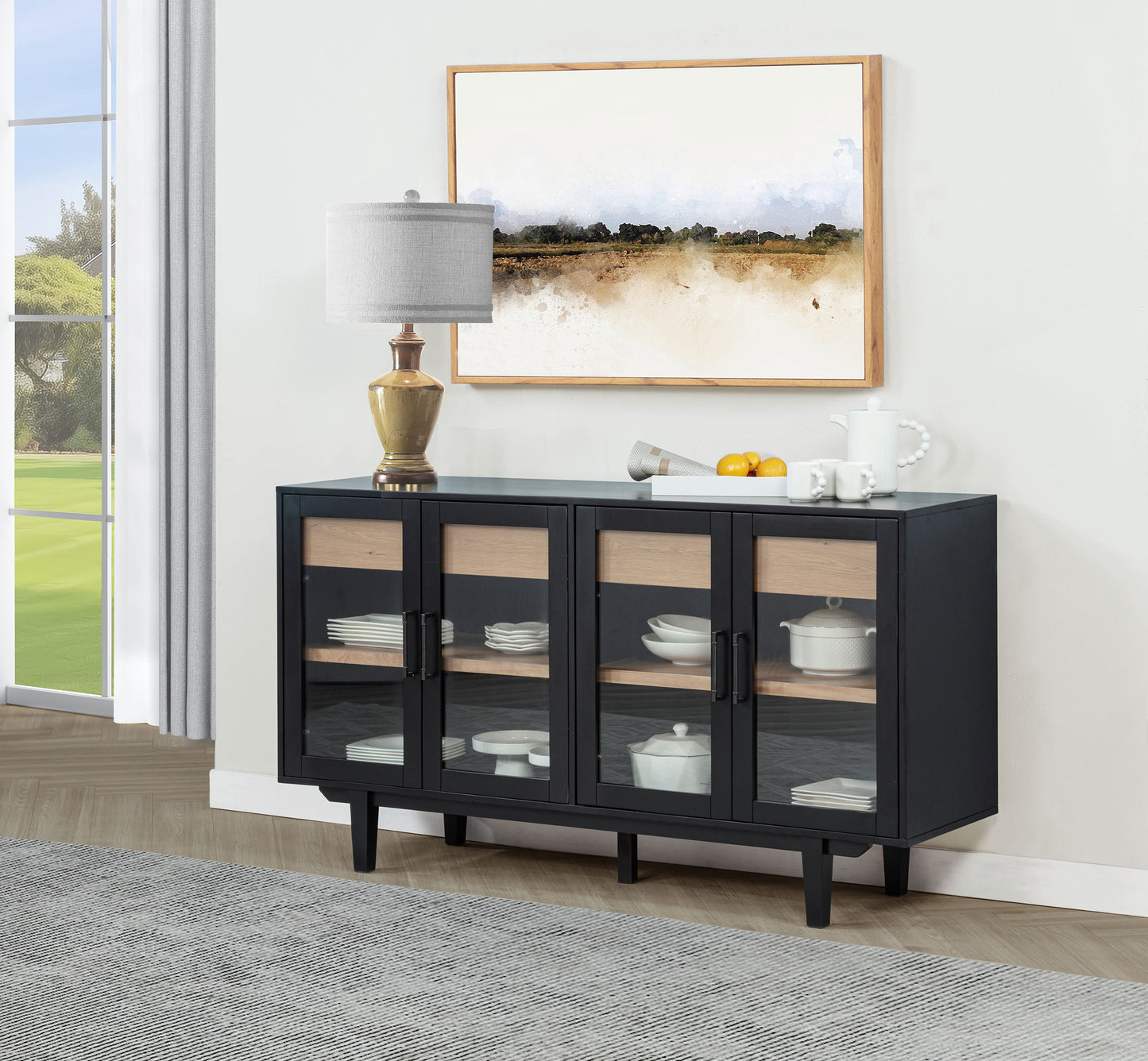 shirley 4-door sideboard server with dual drawers black