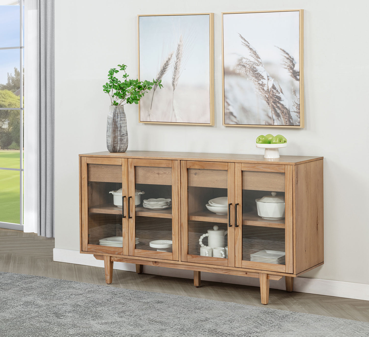 shirley 4-door sideboard server with dual drawers natural