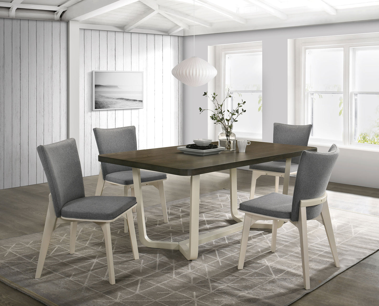 barrand 5-piece 71-inch rectangular dining set greyish browngrey / distressed white