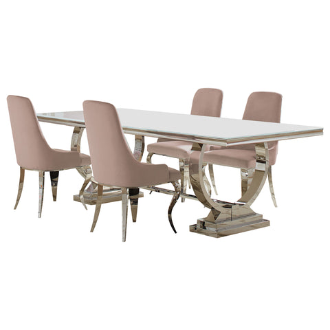 Bellaire 5-piece Rectangular Glass Top Dining Table Set PinkLight Pink
