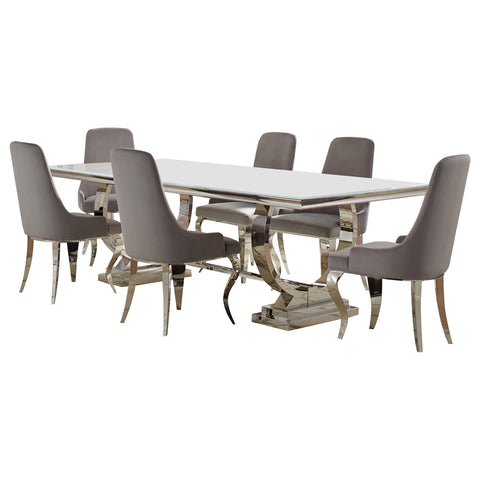 Bellaire 7-piece Rectangular Glass Top Dining Table Set GreyGrey