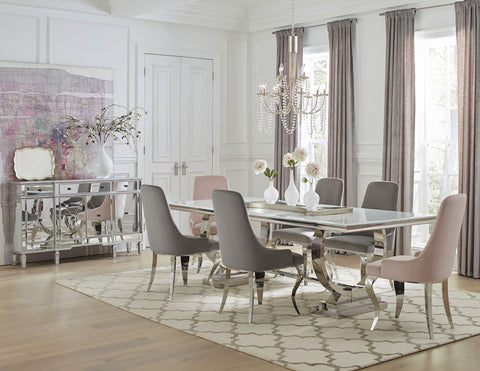 Bellaire 7-piece Rectangular Glass Top Dining Set Grey & PinkGrey