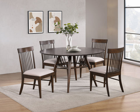 Cosmo 5-piece Round 53-inch Dining Table Set Dark WalnutDark Walnut / Wheat