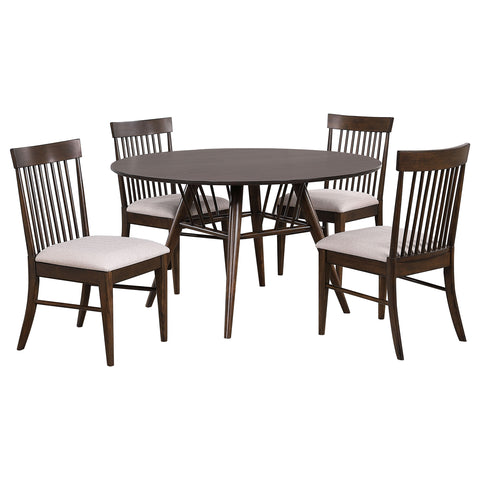 Cosmo 5-piece Round 53-inch Dining Table Set Dark WalnutDark Walnut / Wheat