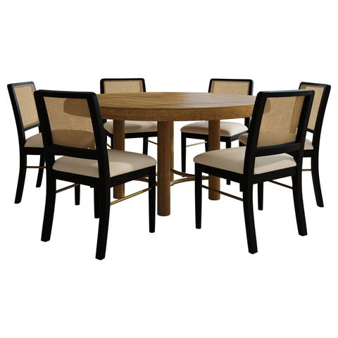 Tilbury 7-piece Round Dining Table Set Sand Wash and Black