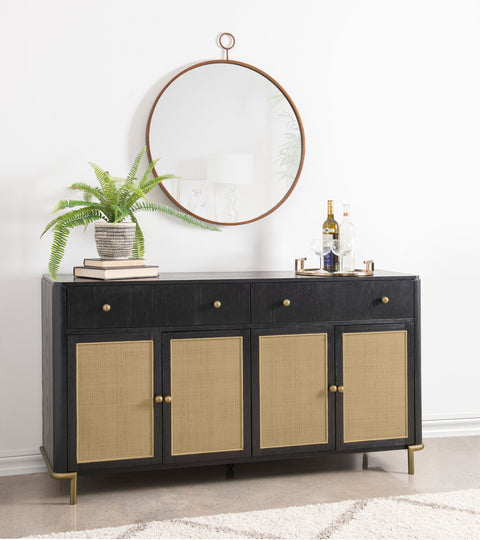 Linnea 2-drawer Cane Door Dining Sideboard Server Black