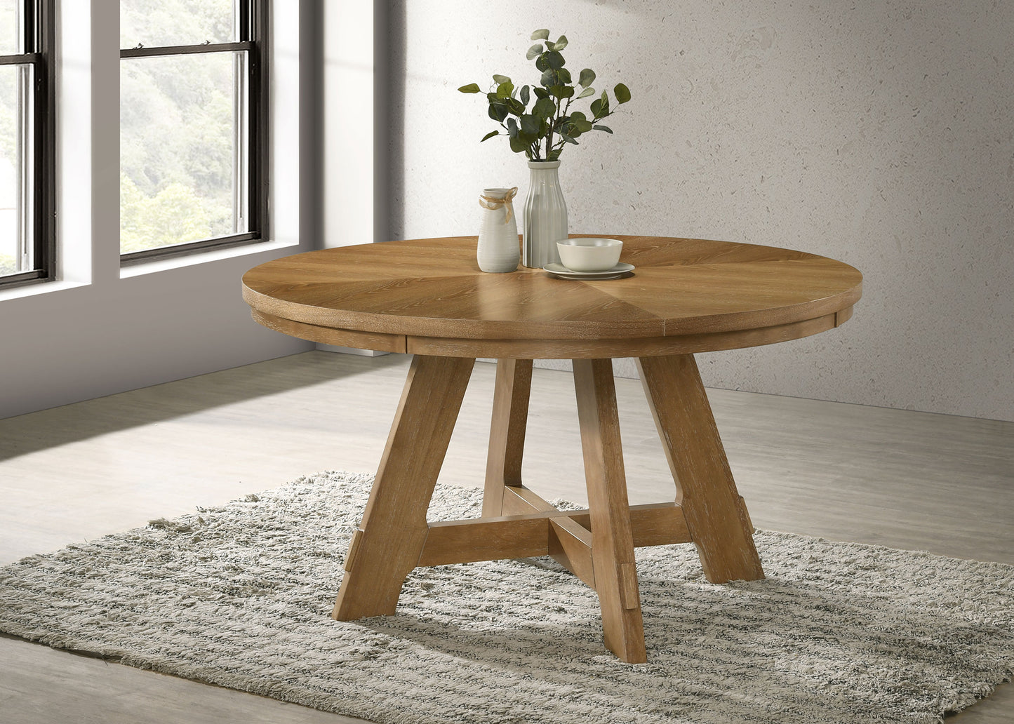 trisha round 54-inch wood dining table brown oak