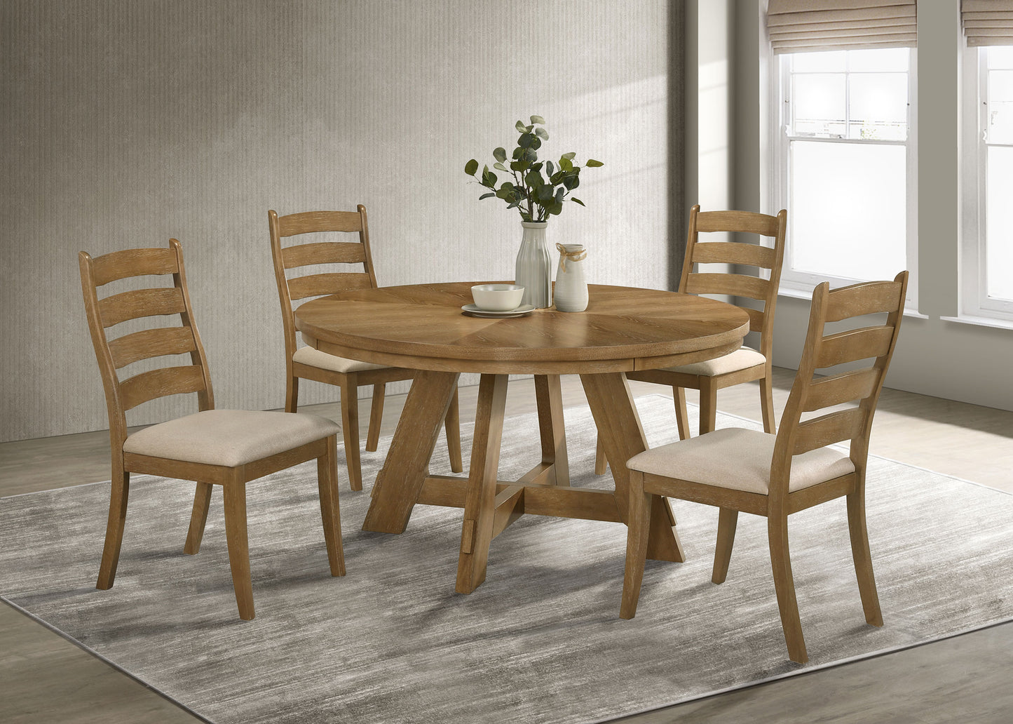 trisha round 54-inch wood dining table brown oak