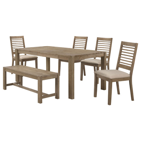 Mackinnon 6-piece Rectangular Dining Set Brown WashedWashed Brown