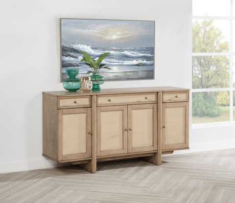 Jessie 4-door Cane Sideboard Buffet Cabinet Beige OakBeige Oak