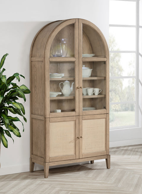 Jessie 4-Door Cane Dining Vitrine Display Cabinet Beige OakBeige Oak