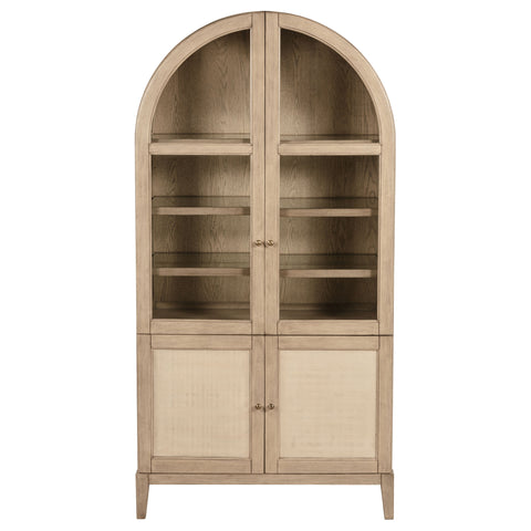 Jessie 4-Door Cane Dining Vitrine Display Cabinet Beige OakBeige Oak