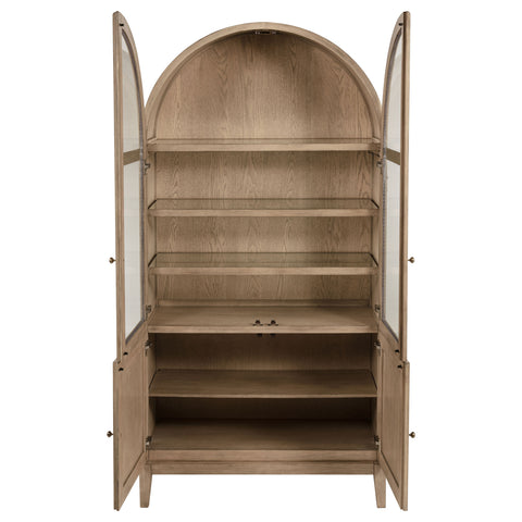 Jessie 4-Door Cane Dining Vitrine Display Cabinet Beige OakBeige Oak