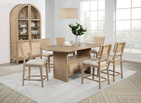 Jessie 8-piece Counter Dining Set with Cabinet Beige OakBeige Oak