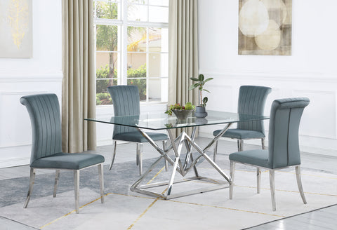 Broderick 5-piece Rectangular Dining Set Chrome and GreySteel Grey