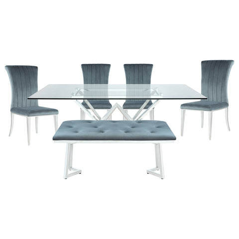 Broderick 6-piece Rectangular Dining Set Chrome and GreySteel Grey