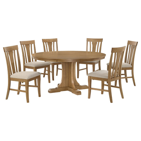 Delphinium 7-piece Round Dining Table Set Natural Light Brown